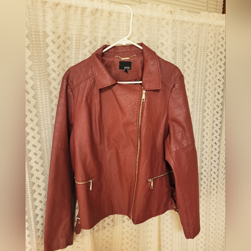 a.n.a Red Leather Jacket - Picture 2 of 5